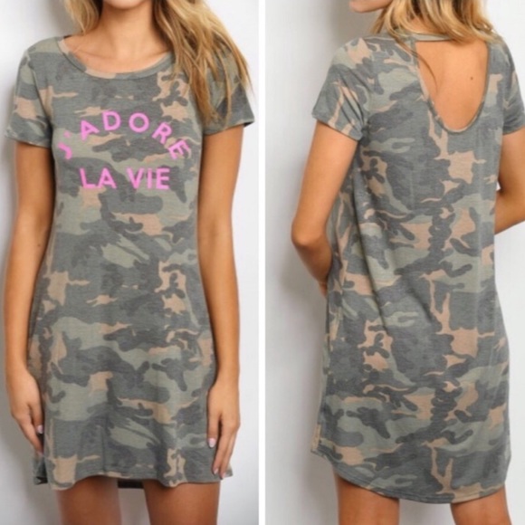 Private Label Dresses & Skirts - 💃🏻J’Adore La Vie Graphic Camo Tee Dress